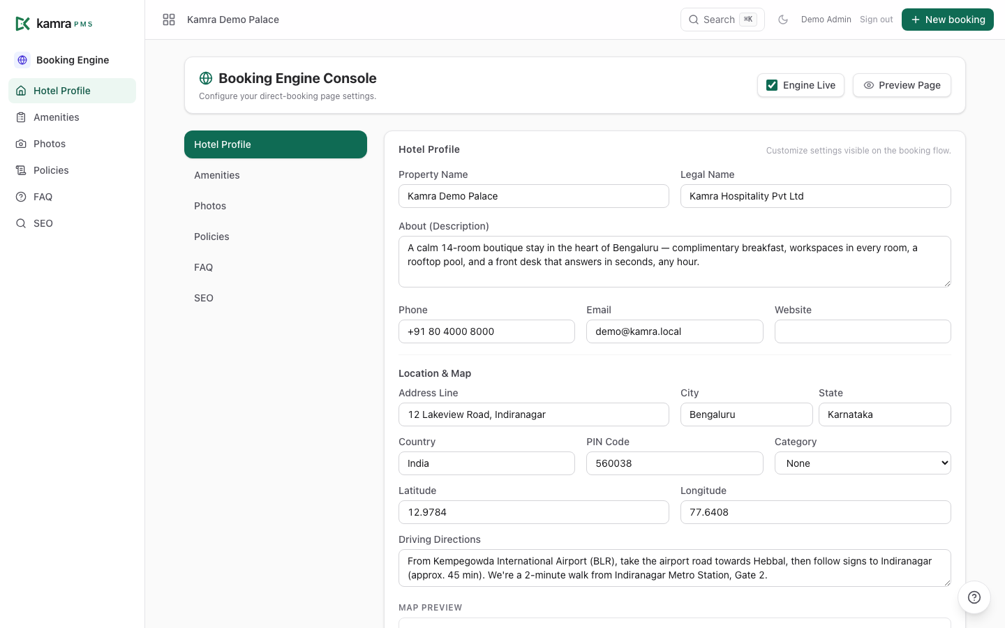 Direct booking engine