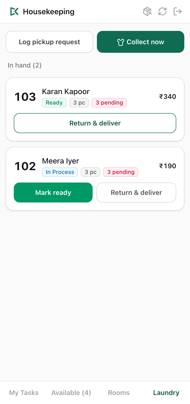 Housekeeping laundry app